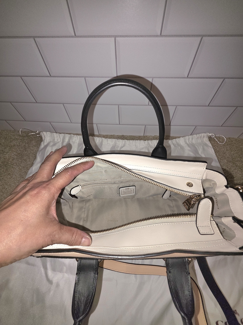 Coach Pebbled Leather Swagger 27 in Peach Salmon and Black (Style 34417) - Picture 12 of 16